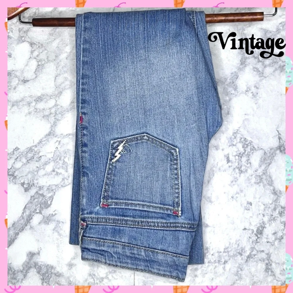 Old Navy Y2K Girls 12 Light Wash Embroider Denim Capris Stretch Adjustable Waist - Picture 10 of 11